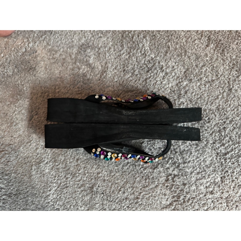 Yellow Box Ocarina Black Platform Flip Flops Multi Color Rhinestone Wedge Size 9 - Picture 4 of 6